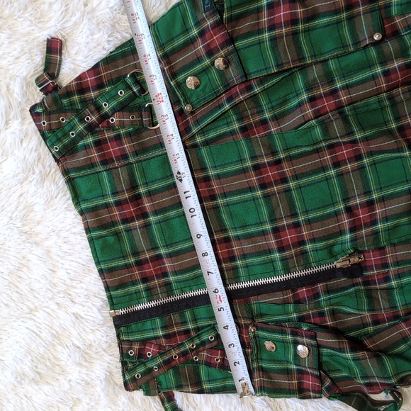 Y2K Tripp Green & Red Tartan Plaid Pleated Cargo Kilt Size XS - Picture 9 of 10